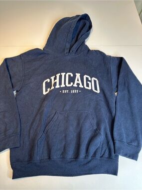 Gildan Navy Blue Chicago Hooded Sweatshirt with White Lettering